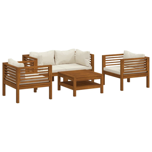 5 Piece Garden Lounge Set With Cream Cushion Solid Acacia Wood Patio Furniture Sets