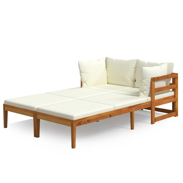 Sun With Cream White Cushions 2 Pcs Acacia Wood Loungers
