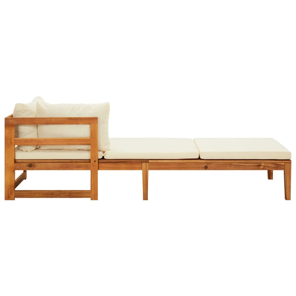Sun With Cream White Cushions 2 Pcs Acacia Wood Loungers