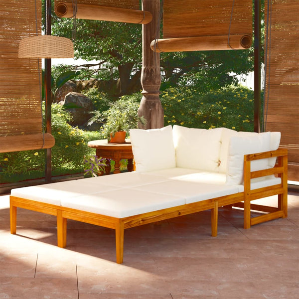 Sun With Cream White Cushions 2 Pcs Acacia Wood Loungers