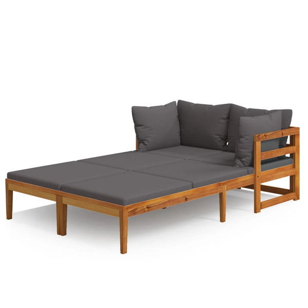 Vidaxl Sun With Dark Grey Cushions 2 Pcs Acacia Wood Loungers