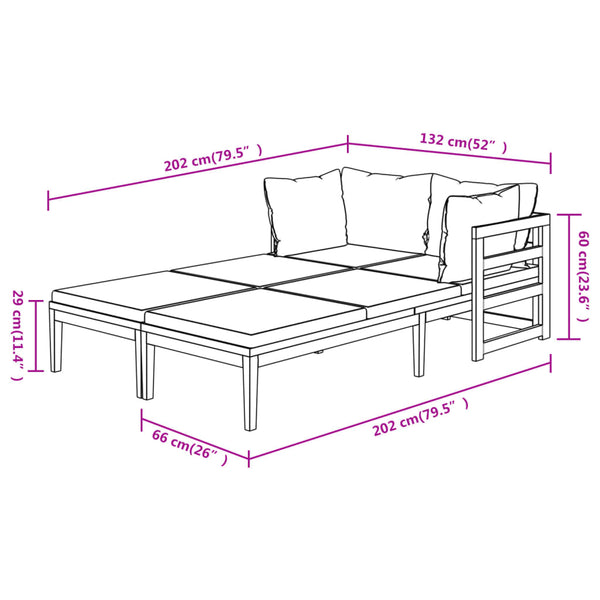 Vidaxl Sun With Dark Grey Cushions 2 Pcs Acacia Wood Loungers