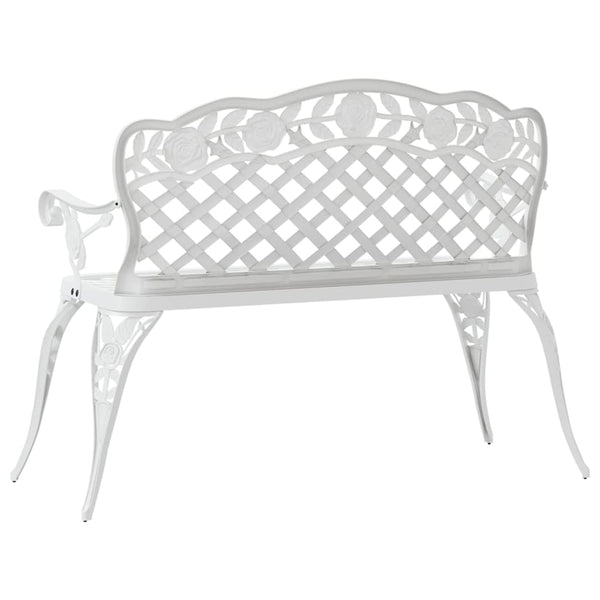 Garden Bench 108 Cm Cast Aluminium White Patio Benches