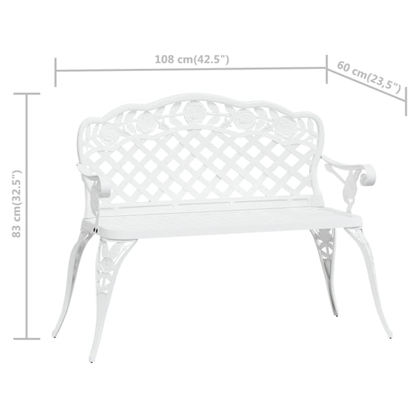 Garden Bench 108 Cm Cast Aluminium White Benches