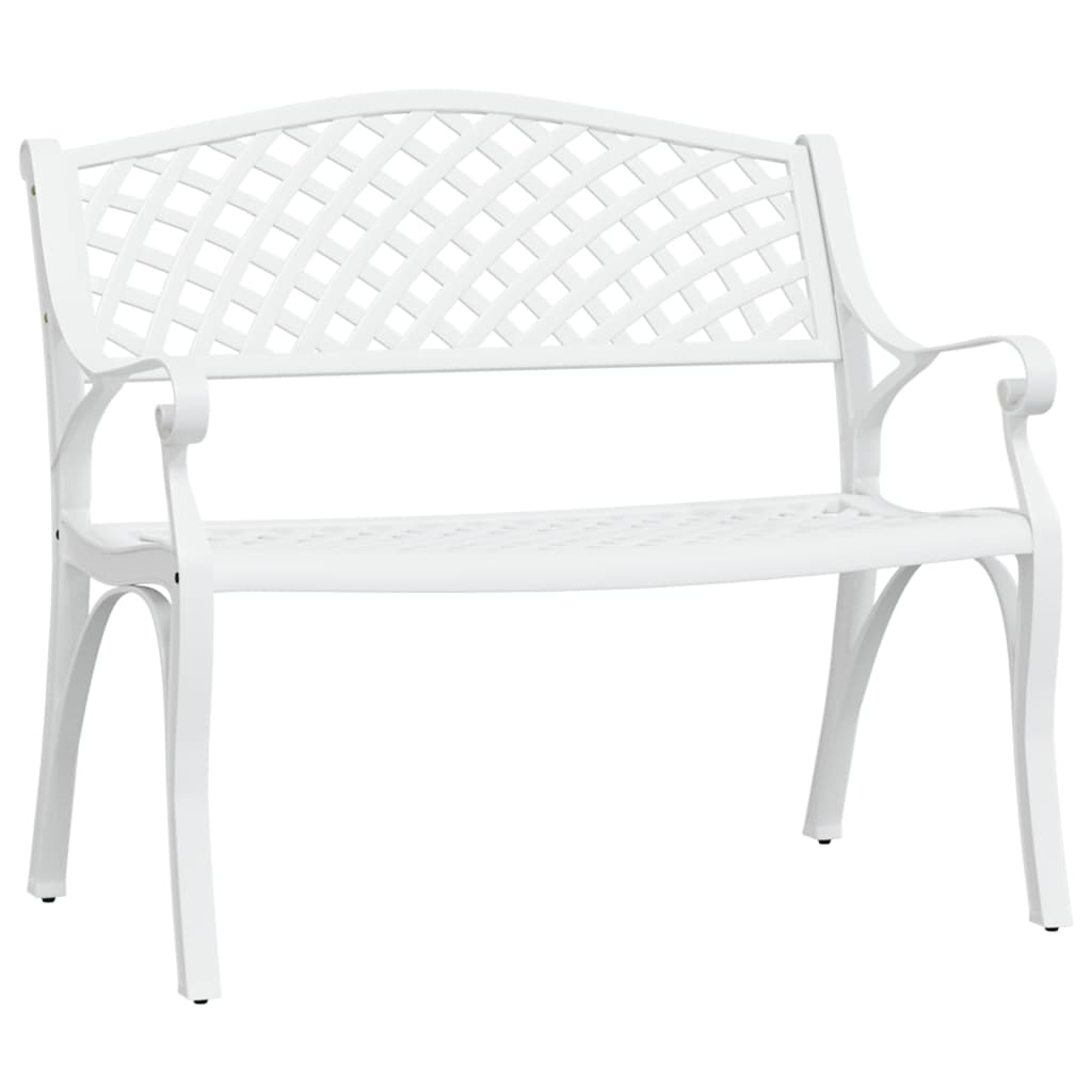 Garden Bench 102 Cm Cast Aluminium White Patio Benches