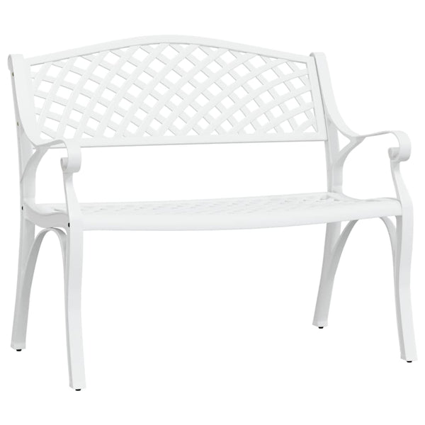 Garden Bench 102 Cm Cast Aluminium White Patio Benches