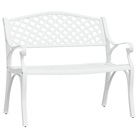 Garden Bench 102 Cm Cast Aluminium White Patio Benches