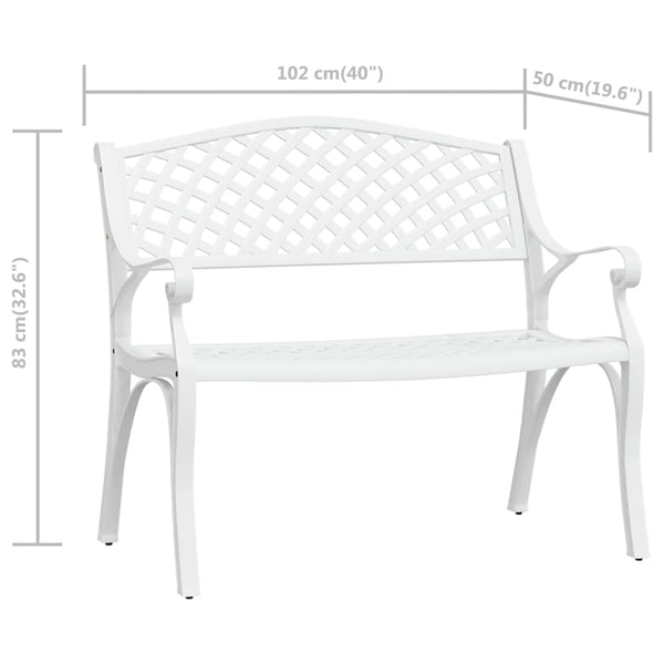 Garden Bench 102 Cm Cast Aluminium White Patio Benches