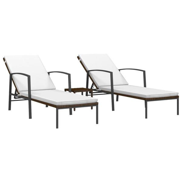 Sun 2 Pcs With Table Poly Rattan Brown Loungers