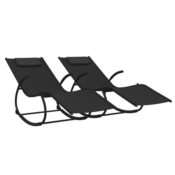 Rocking Sun 2 Pcs Black Steel And Textilene Loungers
