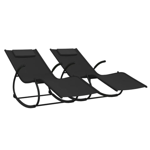 Rocking Sun 2 Pcs Black Steel And Textilene Loungers