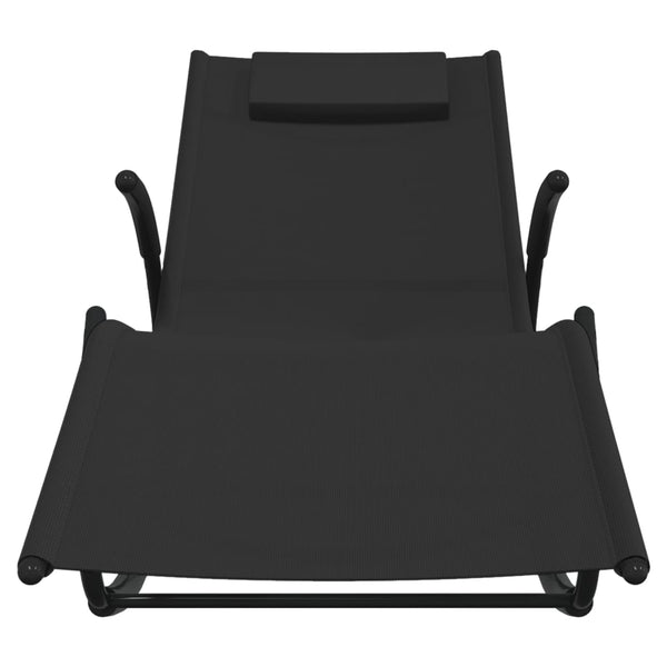 Rocking Sun 2 Pcs Black Steel And Textilene Loungers