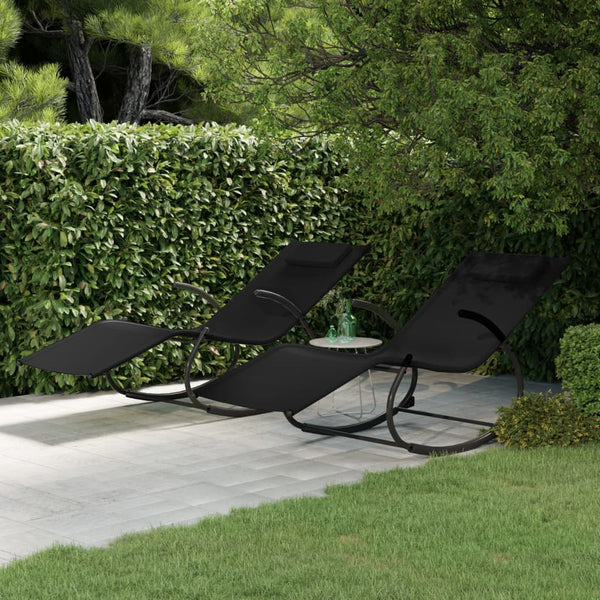 Rocking Sun 2 Pcs Black Steel And Textilene Loungers