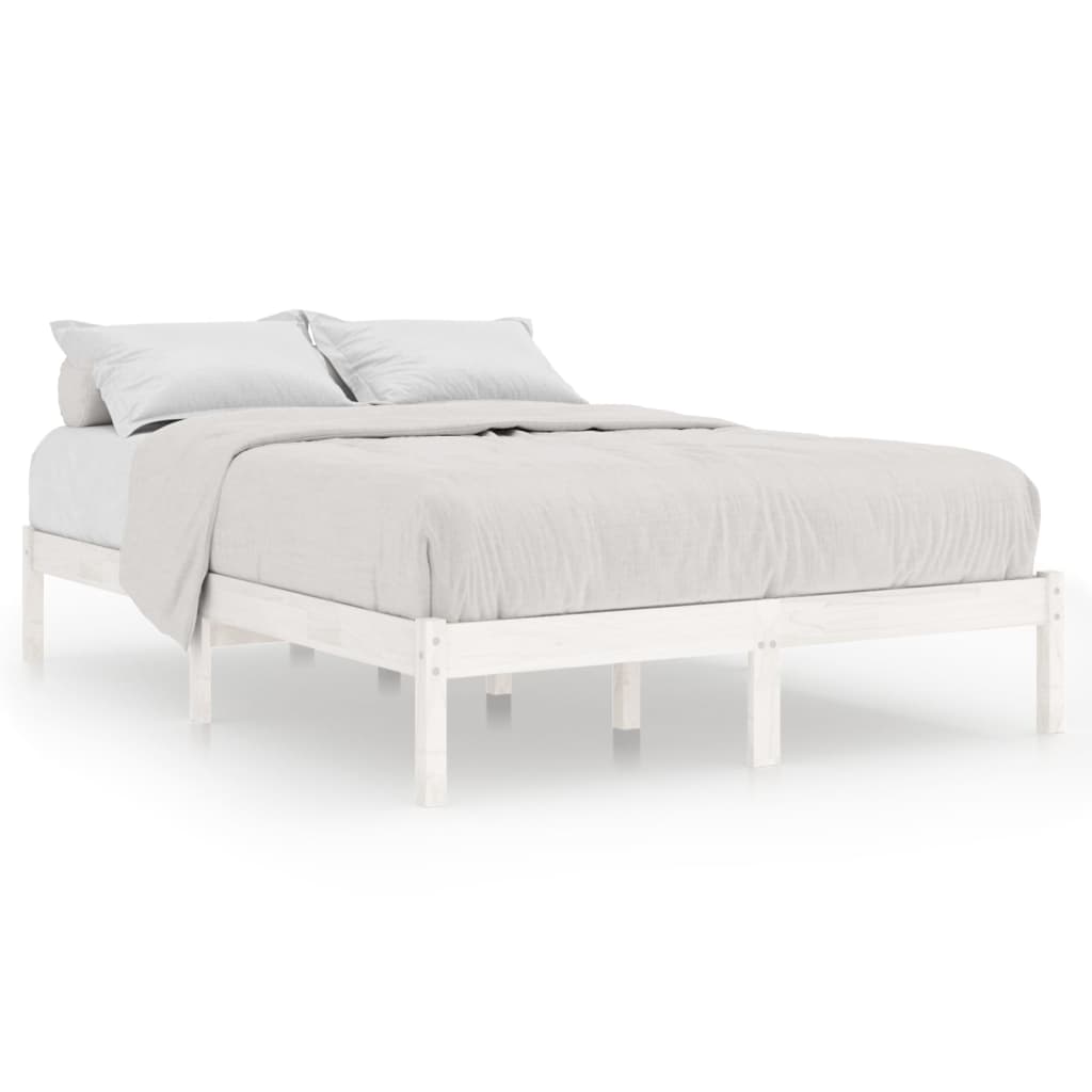 Bed Frame White Solid Wood 137X187 Double Size Double Bed Frames