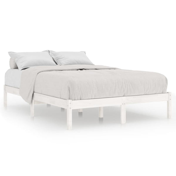 Bed Frame White Solid Wood 137X187 Double Size Double Bed Frames