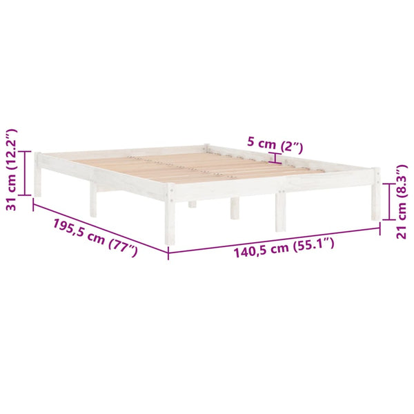 Bed Frame White Solid Wood 137X187 Double Size Double Bed Frames