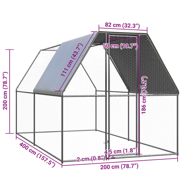 Vidaxl Outdoor Chicken Cage 2X4x2 M Galvanised Steel Poultry Cages