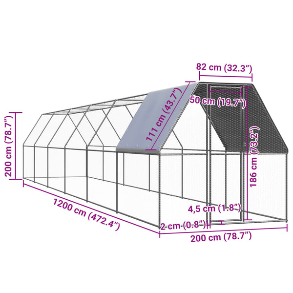 Small Animal Cages & Hutches Outdoor Chicken Cage 2X12x2 M Galvanised Steel