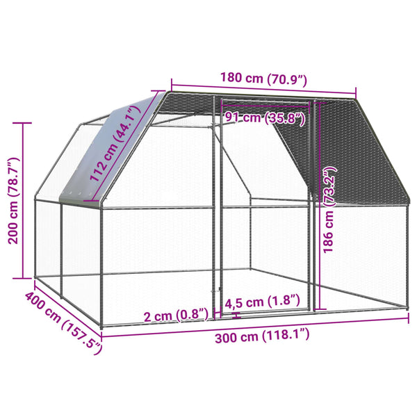 Outdoor Chicken Cage 3X4x2 M Galvanised Steel Small Animal Cages & Hutches