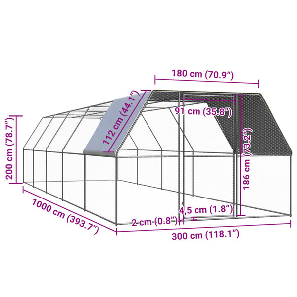 Outdoor Chicken Cage 3X10x2 M Galvanised Steel Small Animal Cages & Hutches