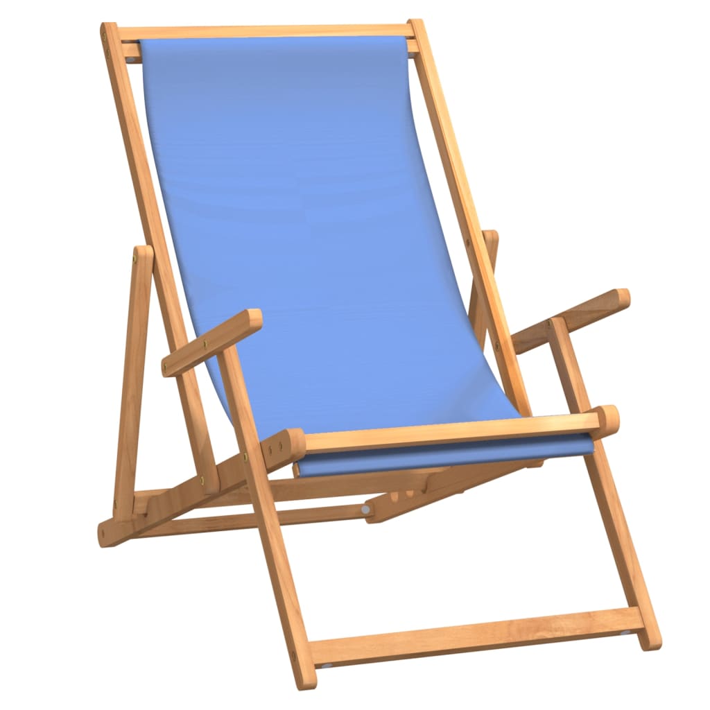 Folding Beach Chair Solid Wood Teak Blue Patio Chairs