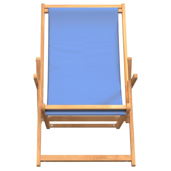 Folding Beach Chair Solid Wood Teak Blue Patio Chairs
