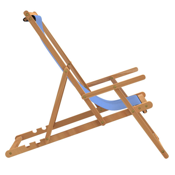 Folding Beach Chair Solid Wood Teak Blue Patio Chairs