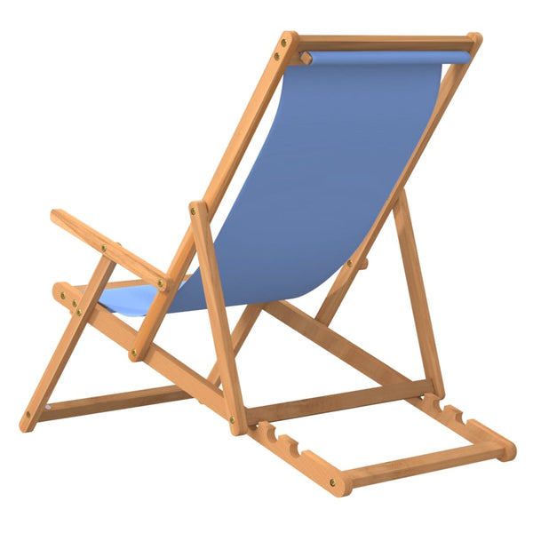 Folding Beach Chair Solid Wood Teak Blue Patio Chairs