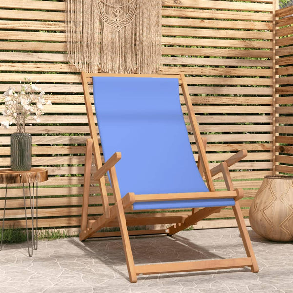 Folding Beach Chair Solid Wood Teak Blue Patio Chairs