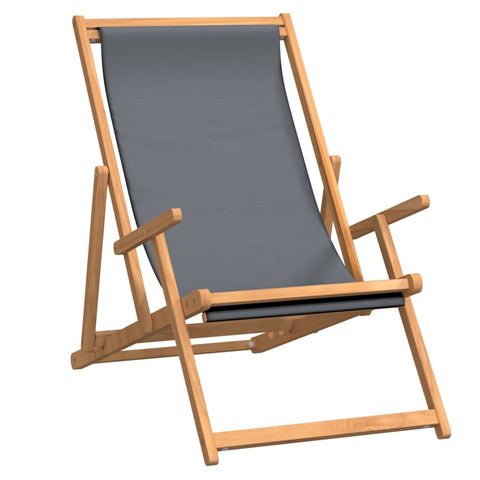 Folding Beach Chair Solid Wood Teak Grey Patio Chairs