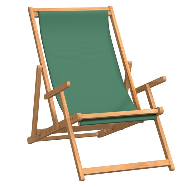 Vidaxl Folding Beach Chair Solid Wood Teak Green Beach Chairs