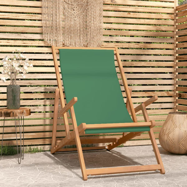 Vidaxl Folding Beach Chair Solid Wood Teak Green Beach Chairs