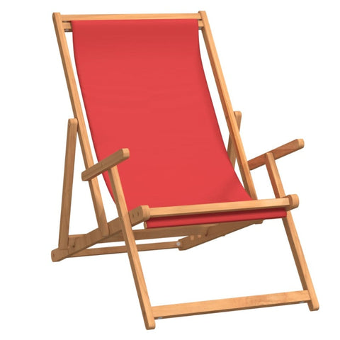 Folding Beach Chair Solid Wood Teak Red