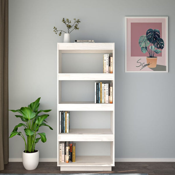 Book Cabinet/Room Divider White 60X35x135 Cm Solid Pinewood Screens & Room Dividers