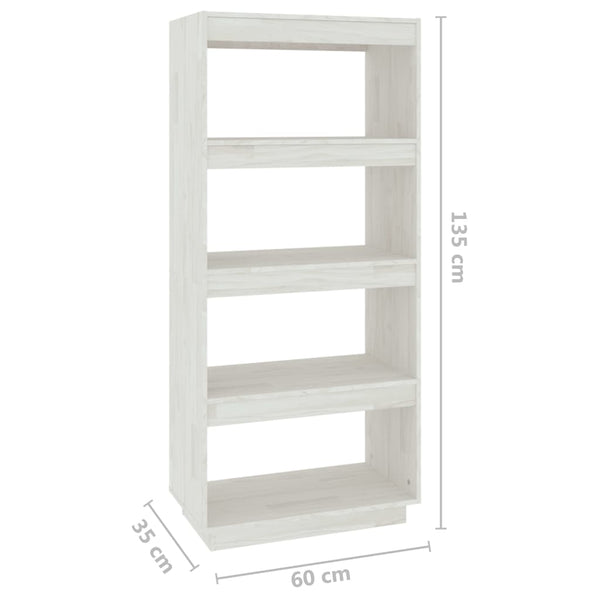 Book Cabinet/Room Divider White 60X35x135 Cm Solid Pinewood Screens & Room Dividers