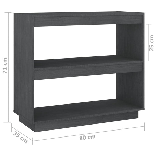 Book Cabinet Grey 80X35x71 Cm Solid Pinewood Bookshelves