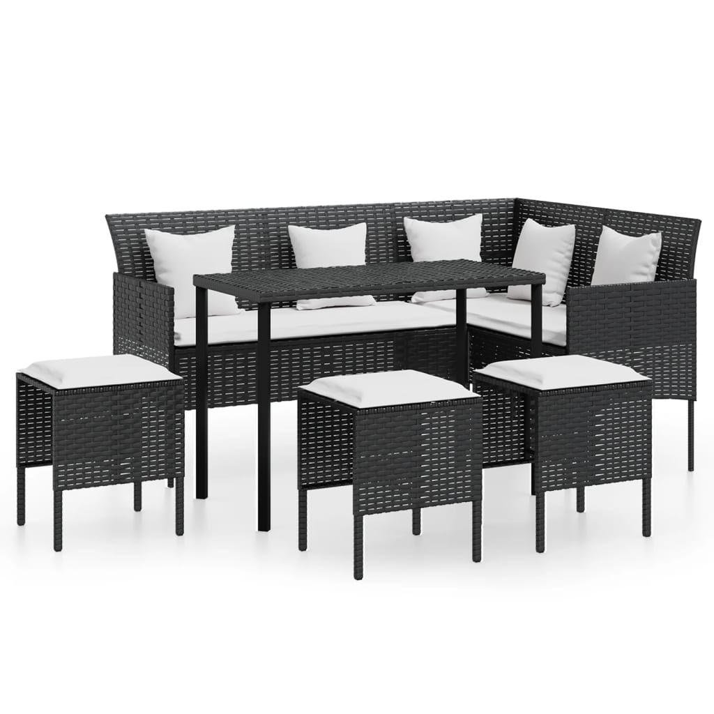 5 Piece L Shaped Couch Sofa Set With Cushions Poly Rattan Black Patio Furniture Sets
