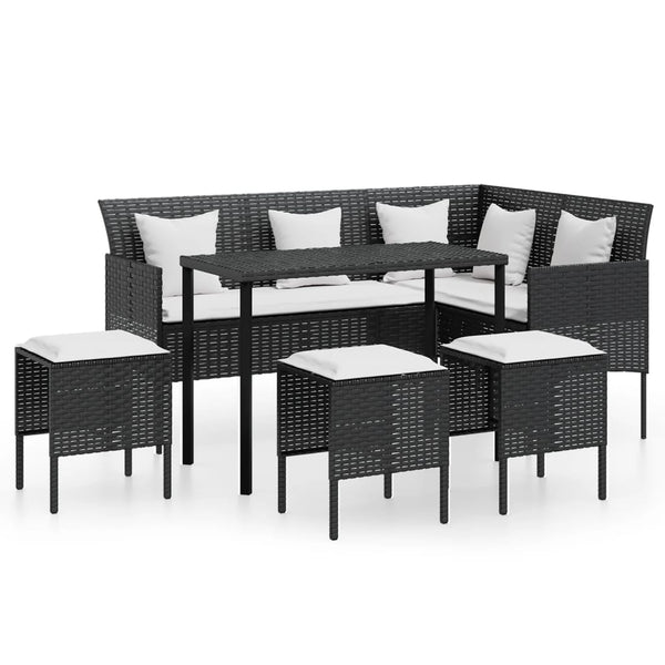 5 Piece L Shaped Couch Sofa Set With Cushions Poly Rattan Black Patio Furniture Sets