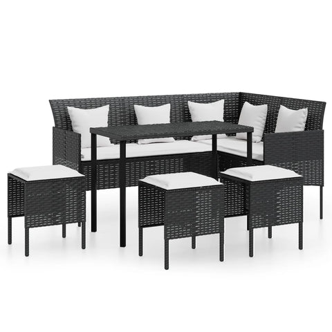 5 Piece L Shaped Couch Sofa Set With Cushions Poly Rattan Black Patio Furniture Sets