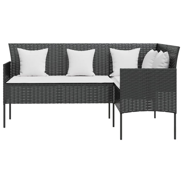 5 Piece L Shaped Couch Sofa Set With Cushions Poly Rattan Black Patio Furniture Sets