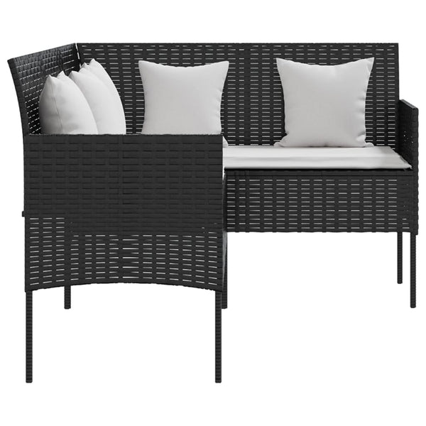 5 Piece L Shaped Couch Sofa Set With Cushions Poly Rattan Black Patio Furniture Sets
