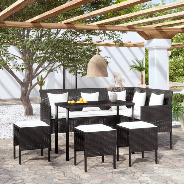 5 Piece L Shaped Couch Sofa Set With Cushions Poly Rattan Black Patio Furniture Sets