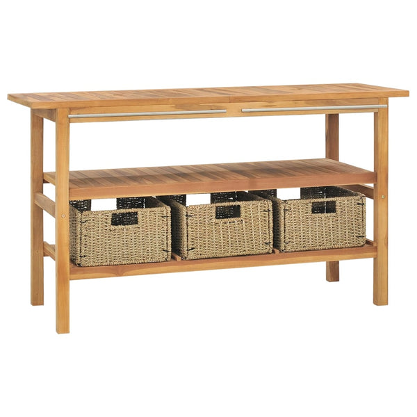 Bathroom Vanity Cabinet With 3 Baskets Solid Wood Teak 132X45x75 Cm Bathroom Cabinets