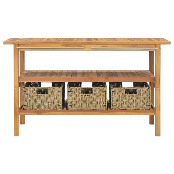 Bathroom Vanity Cabinet With 3 Baskets Solid Wood Teak 132X45x75 Cm Bathroom Cabinets