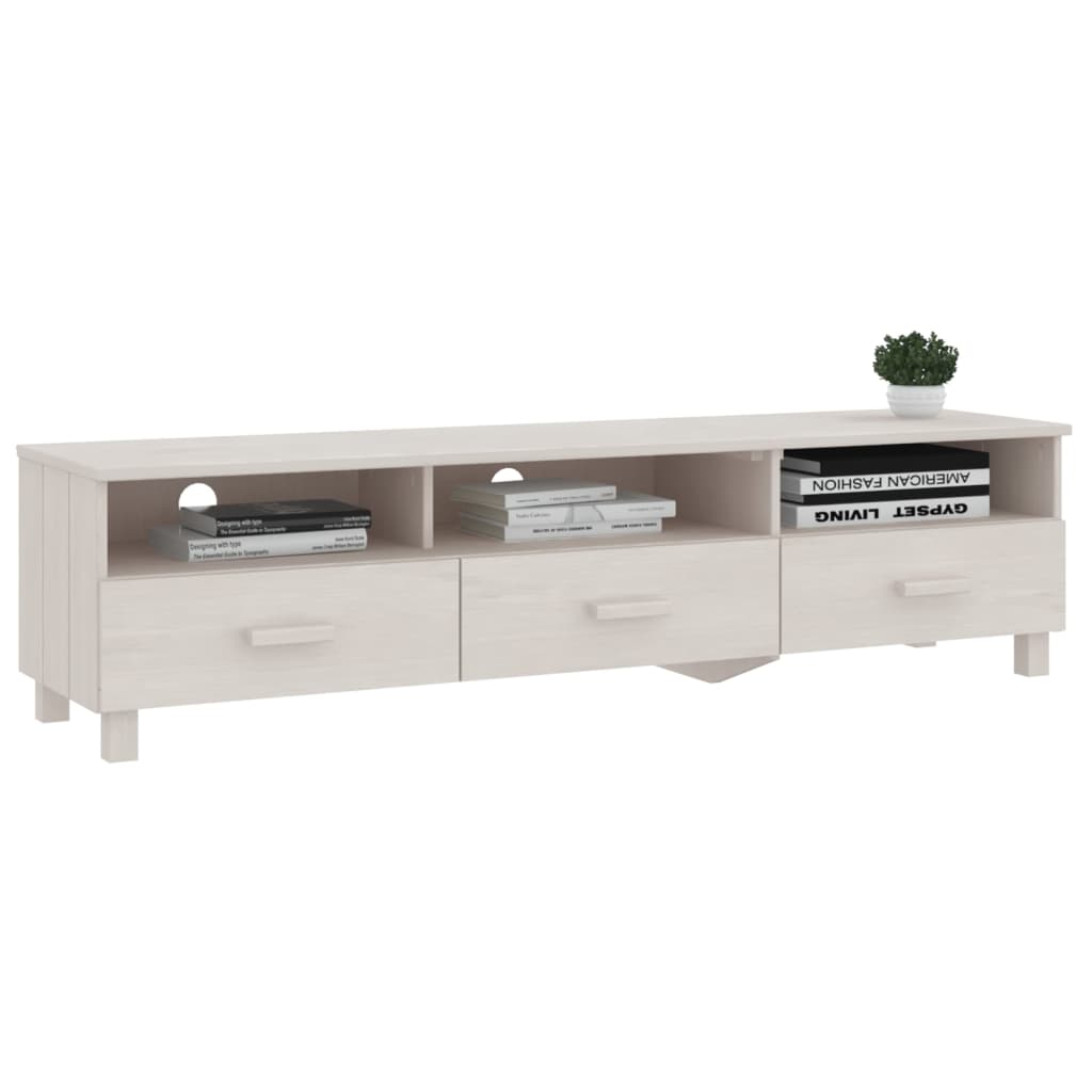 Tv Cabinet "Hamar" White 158X40x40 Cm Solid Wood Pine Tv Stands & Entertainment Units