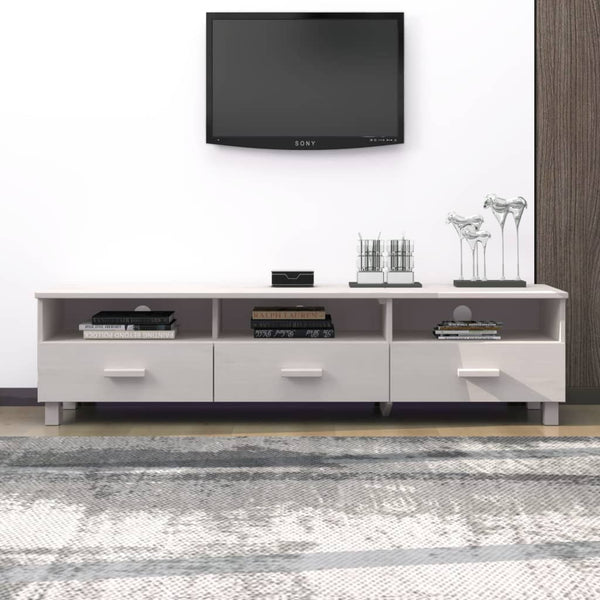 Tv Cabinet "Hamar" White 158X40x40 Cm Solid Wood Pine Tv Stands & Entertainment Units