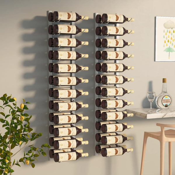 Wall Mounted Wine Rack For 24 Bottles Pcs White Iron Racks
