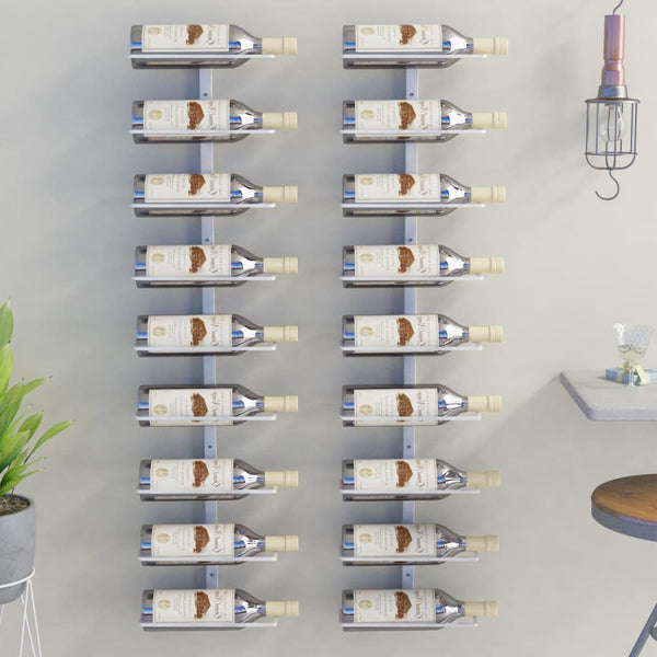 Vidaxl Wall Mounted Wine Rack For 9 Bottles 2 Pcs White Iron Racks