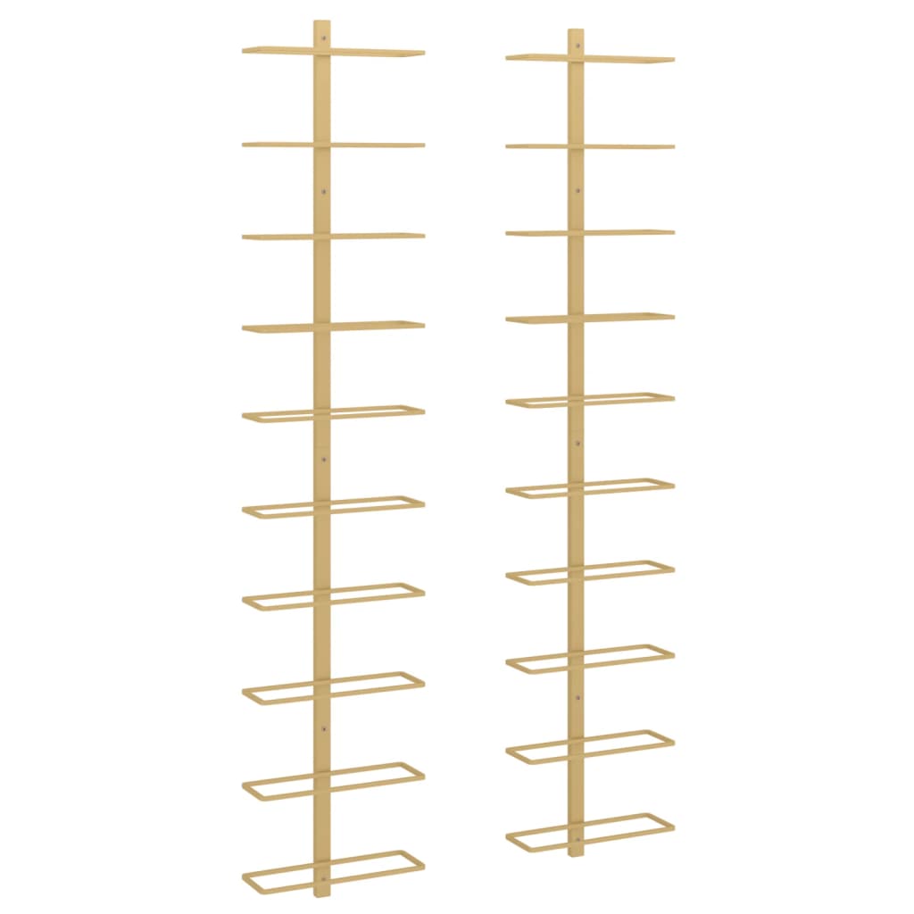 Wall Mounted Wine Rack For 10 Bottles 2 Pcs Gold Metal Racks