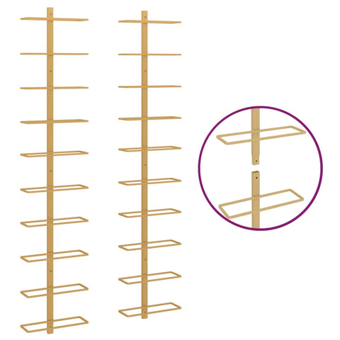 Wall Mounted Wine Rack For 10 Bottles 2 Pcs Gold Metal Racks